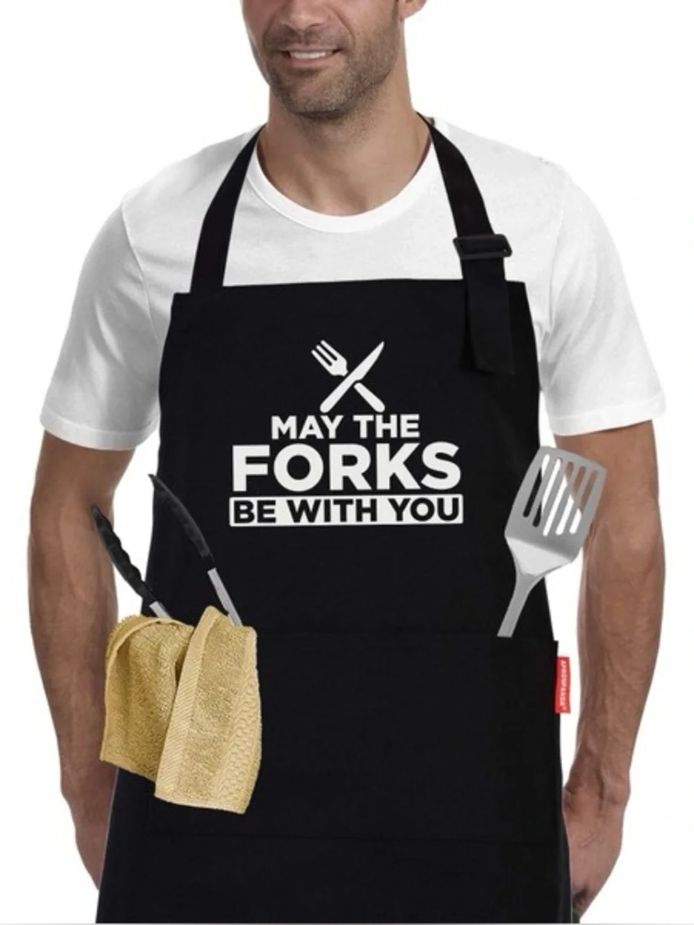 APRONPANDA Mens Black BBQ Grilling Kitchen Aprons-May The Forks Be with You NEW